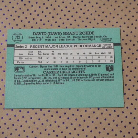 Dave Rohde #743 Baseball Card - Picture 2 of 2